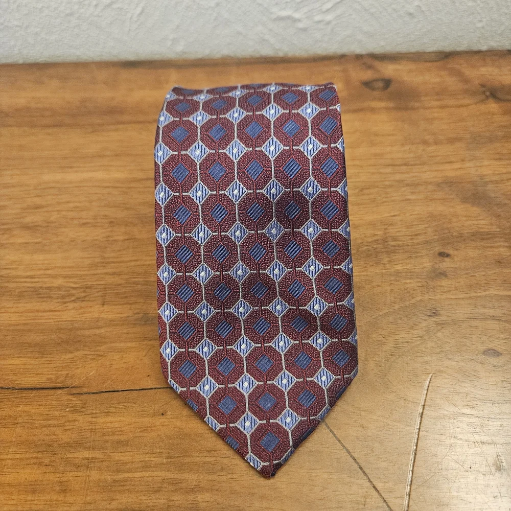 Pronto Uomo Platinum Made In Italy 100% Silk Tie Men's Red Blue Handmade Necktie
